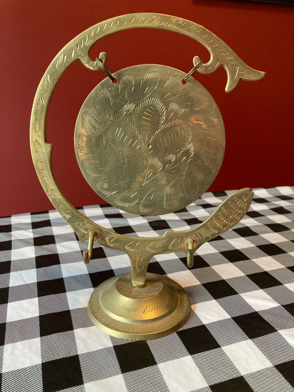 Vintage Engraved Brass Decorative Gong